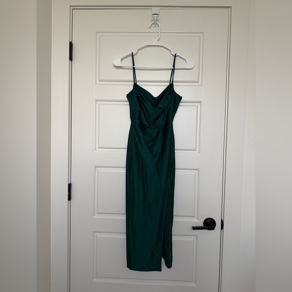 NWOT Windsor Green Satin Dress with Slit